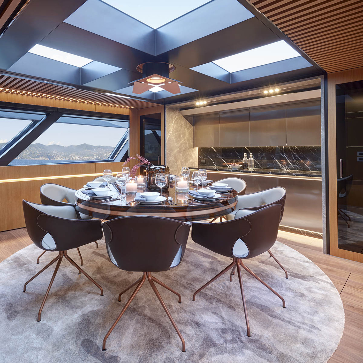 preview Dining area with Ginger armchair in Blue Jeans Superyacht